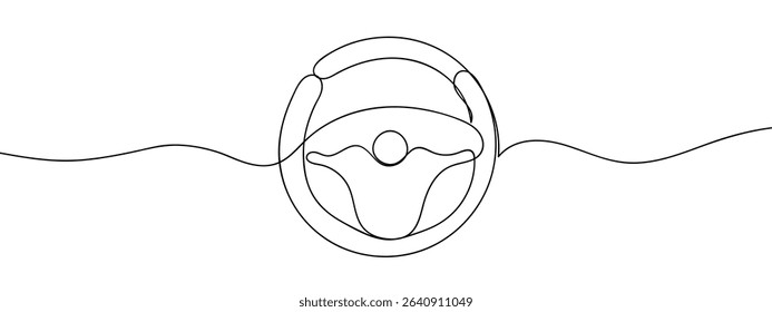 Continuous line, car steering wheel Vector lines, cut background.