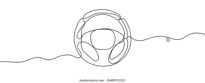 Continuous line, car steering wheel Vector lines, cut background.