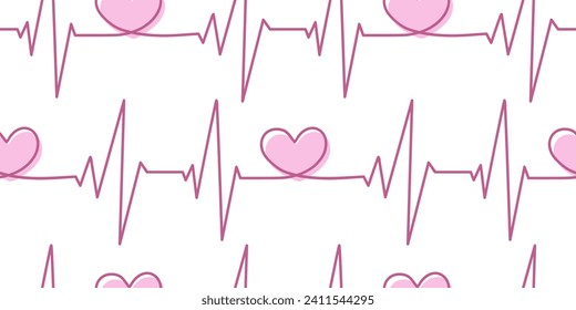 Continuous line cardiogram drawing of hearts seamless pattern. Cute hand drawn hearts seamless pattern great for Valentine's Day, Mother's Day, textiles, wallpapers, banners, wrapping paper