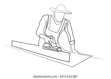 carpintería de línea continua.profesión carpintero.madera aserrada vectorial de línea única .fondo blanco aislado