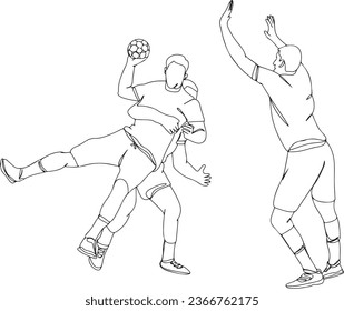 Viñeta de dibujos animados de línea continua del juego de balonmano Al Kerdi - imagen de clips vectores, dibujo de dibujos de juegos de balonmano Al Kerdi - ilustración de dibujos animados de una línea, ilustración de deportes de balonmano