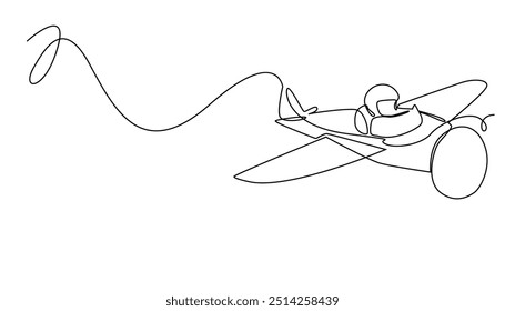 continuous line cartoon plane.one line drawing of cute cartoon plane.toy plane icon line art.vector illustration.isolated white background