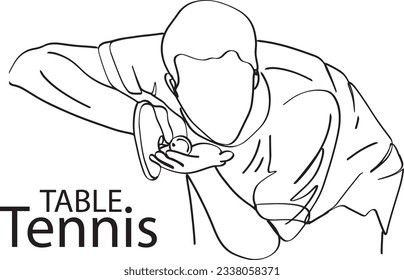 Continuous Line Cartoon of a Table Tennis Player in Action, Table Tennis Ace: One-Line Sketch of a Player Executing a Service Shot