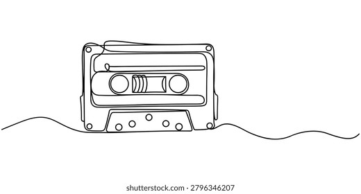 Continuous line of a cassette tape with tape unwinding audio cassette music retro vintage