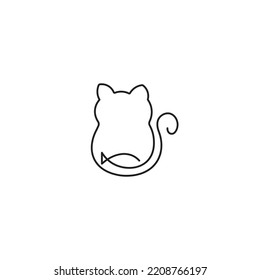 Continuous line cat with fish. a minimalistic cat and fish line monoline logo vector icon illustration