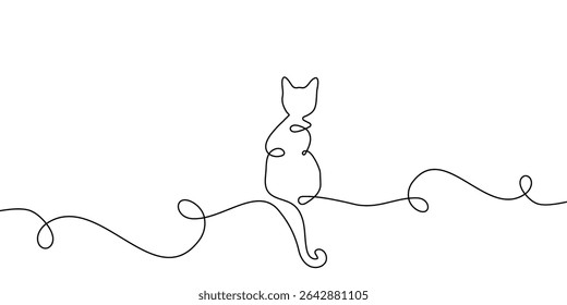 Continuous line cat pet one draw animal sketch outline vector drawing. Line two cat 2 happy couple doodle kitten white black background cute illustration friendship clipart silhouette contour back art