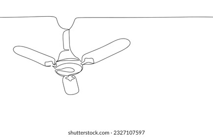 Continuous line ceiling fan art. Single line ceiling fan concept. Line art, outline, banner in minimalism style. Vector illustration