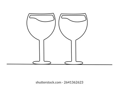 Continuous line champagne cheers clinking glasses art