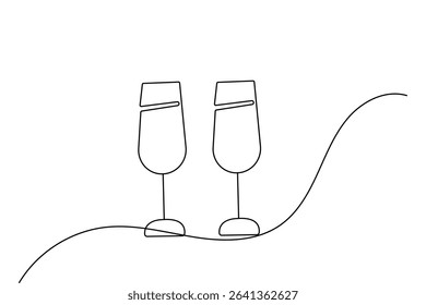 Continuous line champagne cheers clinking glasses art