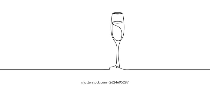continuous line champagne glass hand drawn line drawing illustration, vector, transparent background.