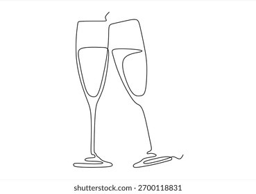Continuous Line Champagne Toast. line icon-continuous line drawing. Editable stroke.	

