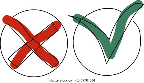 Continuous line check mark list icons set. Color red and green. Design element.