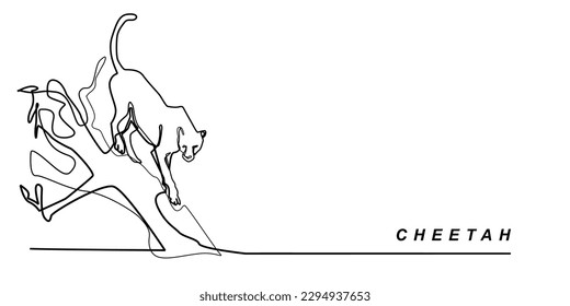 continuous line cheetah.cheetah on a tree trunk preparing to look for prey.single line cheetah.african cheetah