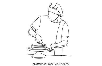 continuous line of chef baking and decorating cake