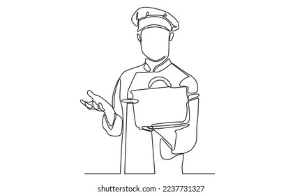 continuous line of chef holding pot of meal