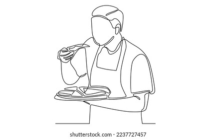 continuous line of chef with pizza