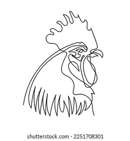 continuous line chicken head. line art chicken head isolated on white background. vector illustration