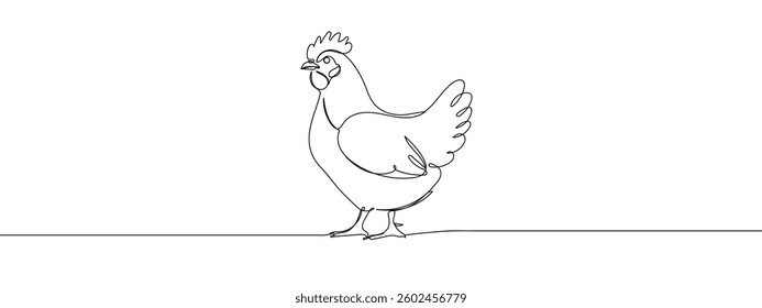 Continuous line Chicken Hen with transparent background.