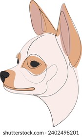 Continuous line Chihuahua. Single line minimal style small dog vector illustration. Portrait.