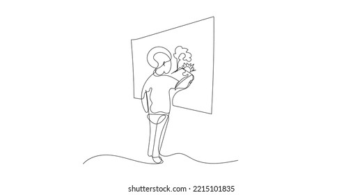 continuous line of child drawing on the blackboard. line drawing a child is starting to actively learn. the courage of the child to draw on the blackboard