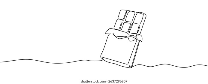 Continuous line chocolate bar Line Art Vector Transparent Background.