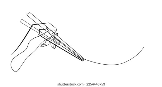 continuous line chopsticks.line art vector of hand holding chopsticks.traditional cutlery