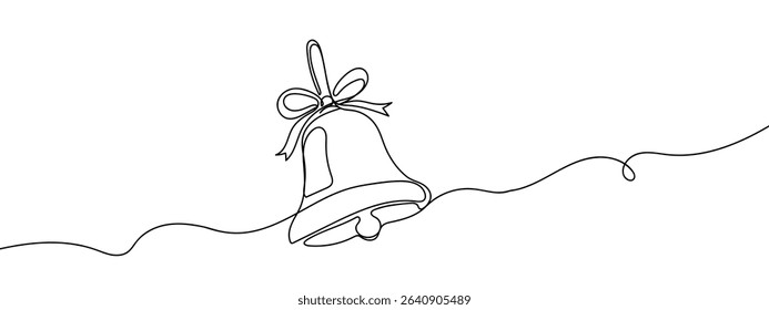 Continuous line Christmas bell Vector lines, cut background.