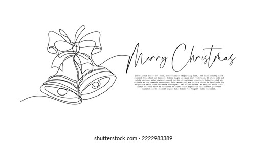 continuous line of christmas bells for christmas greeting cards. an image of a connected bell line saying merry christmas