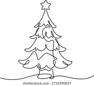 Continuous Line Christmas Pine Tree Illustration 