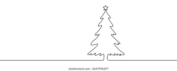 Línea continua, árbol de Navidad, día de las Navidades Vector de línea dibujado a mano mínimo recortado de fondo.