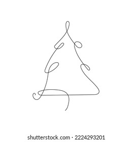 Continuous Line Christmas Tree Vector Icon, Happy Xmas Monoline Spruce, New Year Pines Holiday Silhouettes, One Line Christmas Tree Shapes Illustration