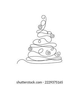 Continuous Line Christmas Tree Vector Icon, Happy Xmas Monoline Spruce, New Year Pines Holiday Silhouettes, One Line Christmas Tree Shapes Illustration