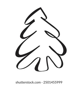 Continuous Line Christmas Tree Vector Icon, Happy Xmas Monoline Spruce, New Year Pines Holiday Silhouettes, One Line Christmas Tree Shapes Illustration