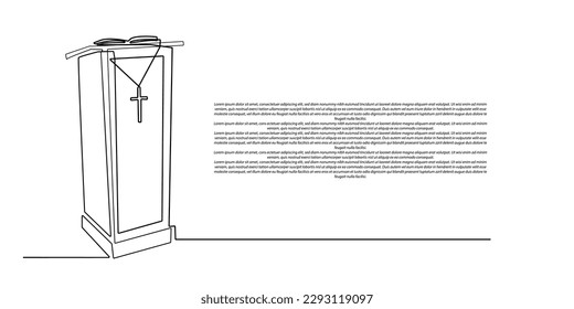 continuous line of church lectern.wooden cabinet lectern for lecturing in church.speech delivers prayers of prayer to church congregation.single line vector