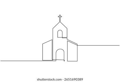 Linha contínua de igrejas. um desenho de linha da igreja, local religioso cristão de adoração, linha contínua da igreja. Desenhado à mão Traço editável