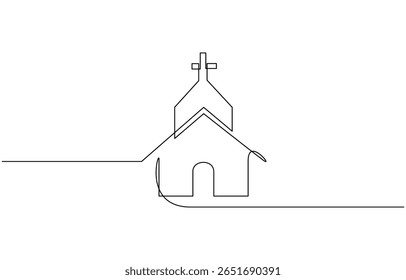 Linha contínua de igrejas. um desenho de linha da igreja, local religioso cristão de adoração, linha contínua da igreja. Desenhado à mão Traço editável