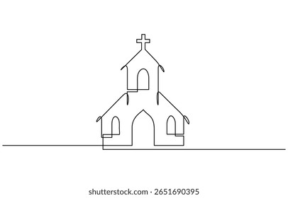 Linha contínua de igrejas. um desenho de linha da igreja, local religioso cristão de adoração, linha contínua da igreja. Desenhado à mão Traço editável