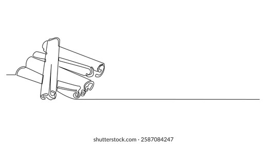 continuous line of cinnamon spice.one line drawing of kitchen spice cinnamon.isolated single line vector illustration