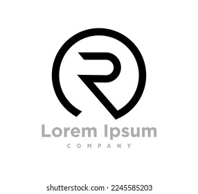 Continuous line in the circle, modern letter r logo. Futuristic corporate identity logo, company graphic design.