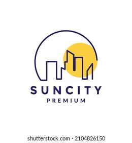 continuous line city building logo design vector graphic symbol icon sign illustration creative idea