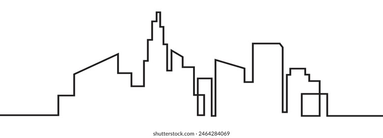 Continuous line city building. One single outline cityscape continuous construction. Editable stroke Vector illustration Building background.  EPS 10