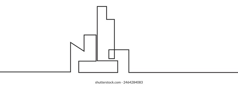 Continuous line city building. One single outline cityscape continuous construction. Editable stroke Vector illustration Building background.  EPS 10