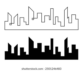 Continuous line city building. One single outline cityscape continuous construction. Editable stroke building background. Vector illustration eps 10.