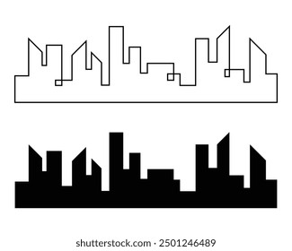 Continuous line city building. One single outline cityscape continuous construction. Editable stroke building background. Vector illustration eps 10.