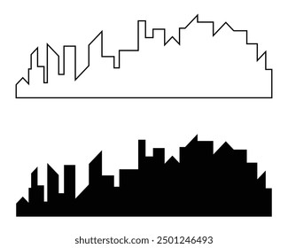 Continuous line city building. One single outline cityscape continuous construction. Editable stroke building background. Vector illustration eps 10.