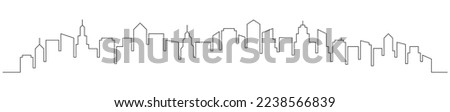 Continuous line city building. One single outline cityscape continuous construction. Editable stroke building background. Vector illustration.