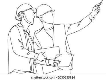 continuous line civil engineer Construction supervision vector illustration simple.