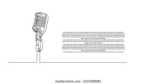 continuous line classic microphone. one line classical microphone suitable for use as a talent search picture, singing talent, audition singing