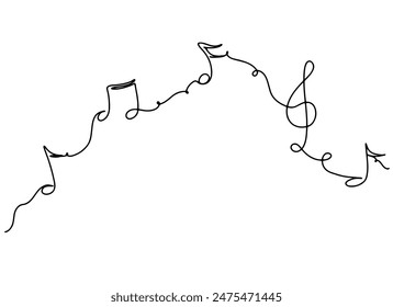 Línea continua de notas musicales y melódicas. Ilustración vectorial