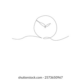 continuous line clock image, white background. illustrator, vector icon